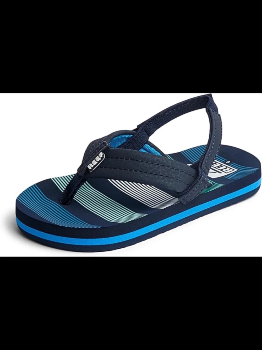 REEF Little Ahi Deep Sea Stripes Sandals Blue/Green Little Kids Unisex 9/10